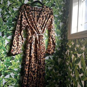 Leopard Print Wrap Dress - Satin Animal Print